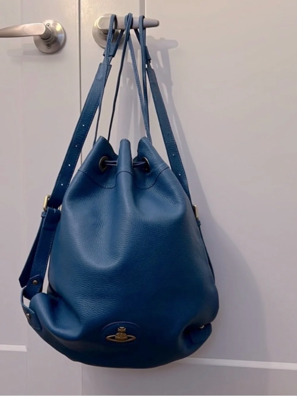 Vivianne Westwood Authentic Leather Backpack Bag With Gold Orb Hardware